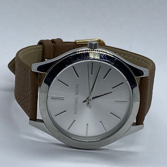 Michael Kors Runway MK-3178 Women's Brown Leather Analog Silver Dial Watch EY103 - Picture 7 of 12